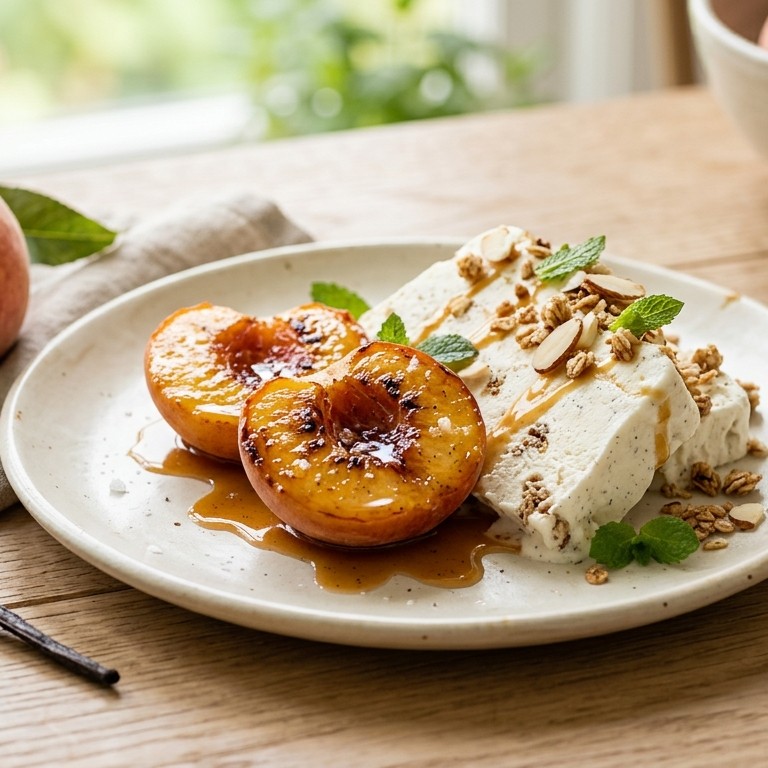 Karamelperziken met yoghurtparfait recept