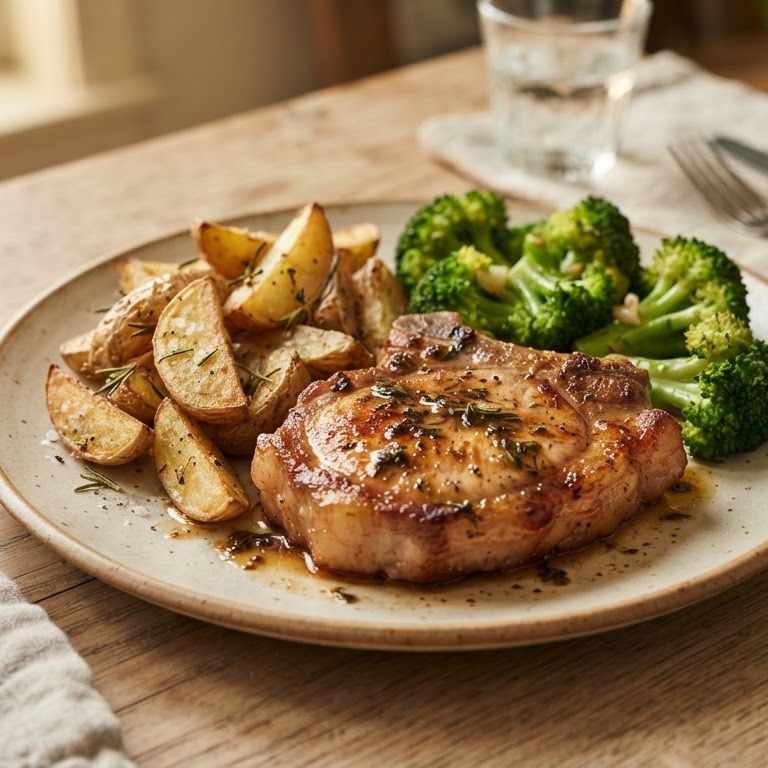 Karbonade met geroosterde aardappelen en broccoli recept