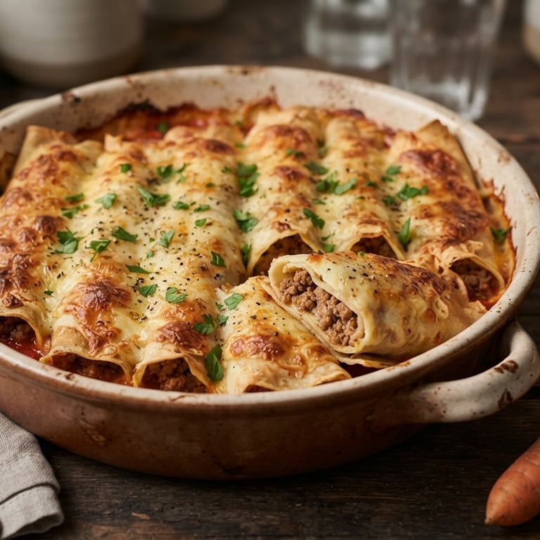 Karnemelkcrèpes met kalfsgehakt, gegratineerd recept