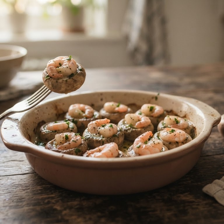 Kastanje champignons gevuld met gamba's recept