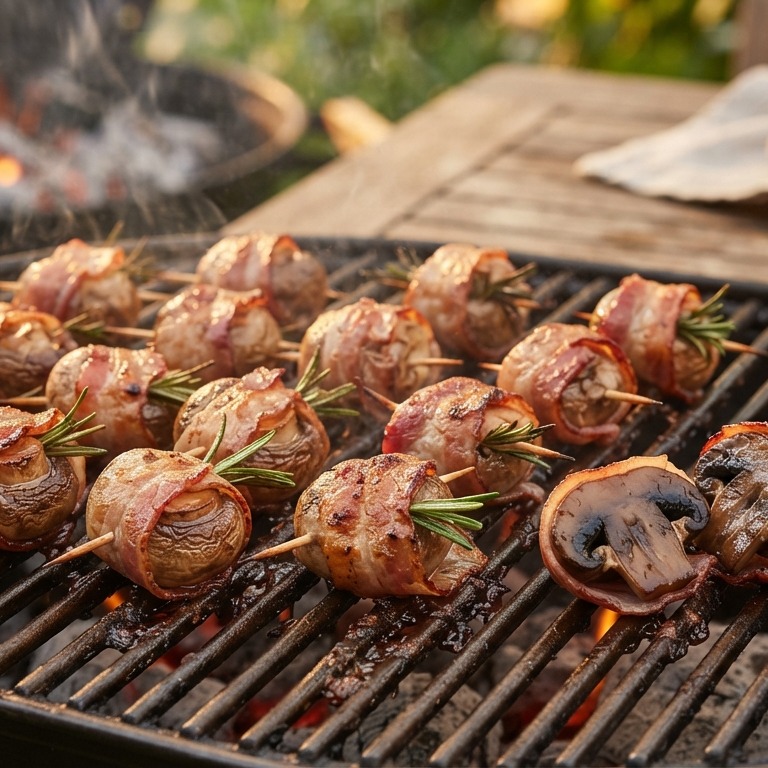 Kastanjechampignons in een jasje op de bbq recept
