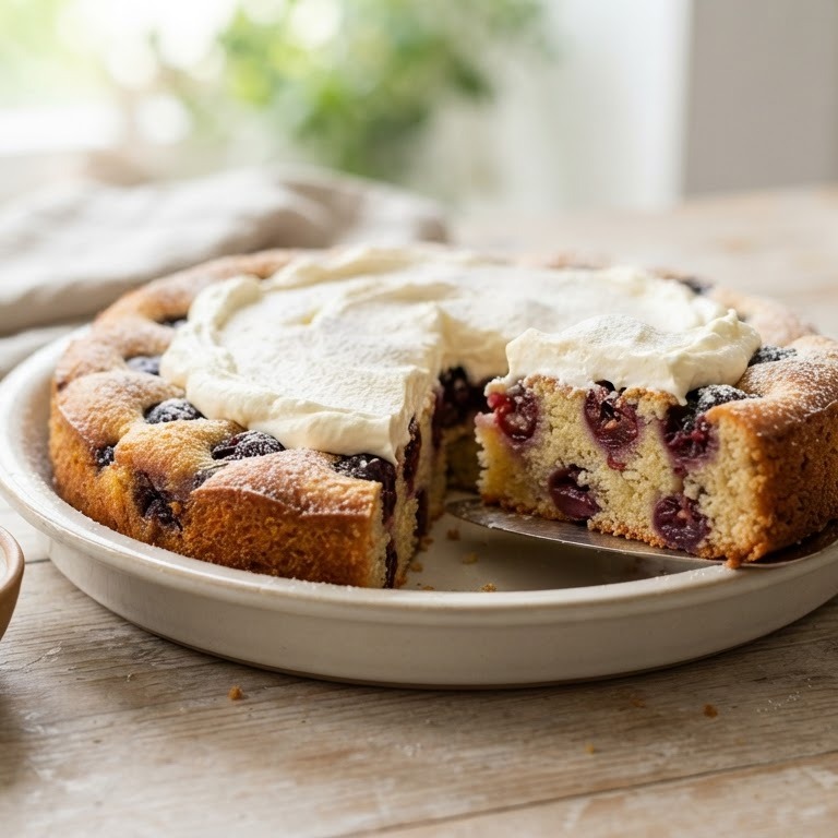 Kersengebak met crème fraiche recept