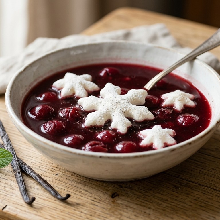 Kersensoep met sneeuwvlokjes recept