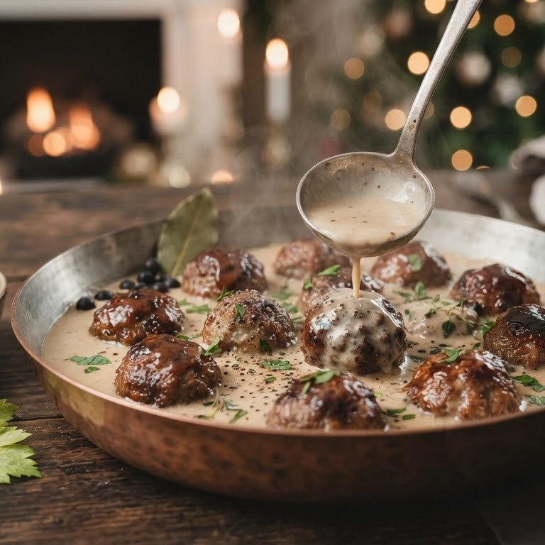 Kerstballen met cognacroomsaus recept