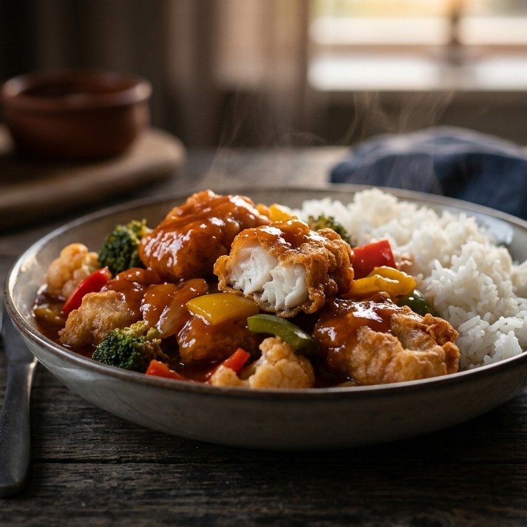 Kibbeling in zoetzure saus met rijst recept