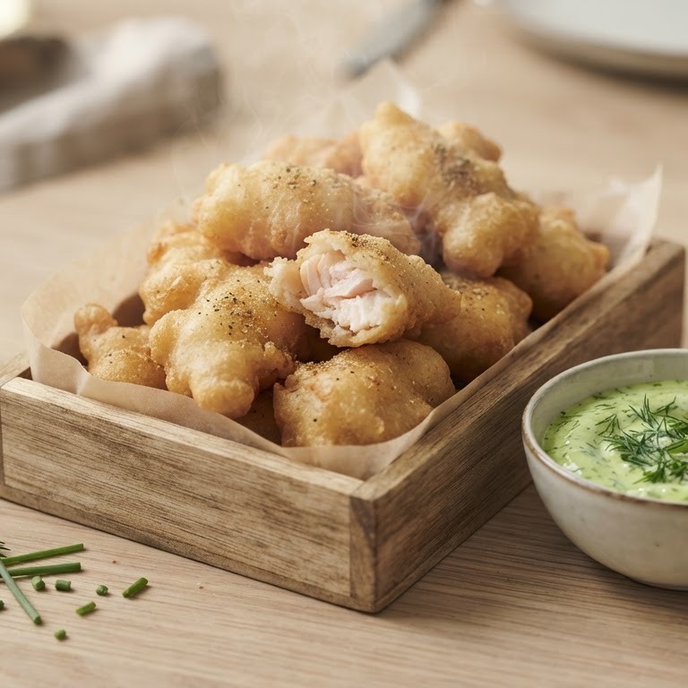 Kibbeling van forel met groene kruidenmayonaise recept