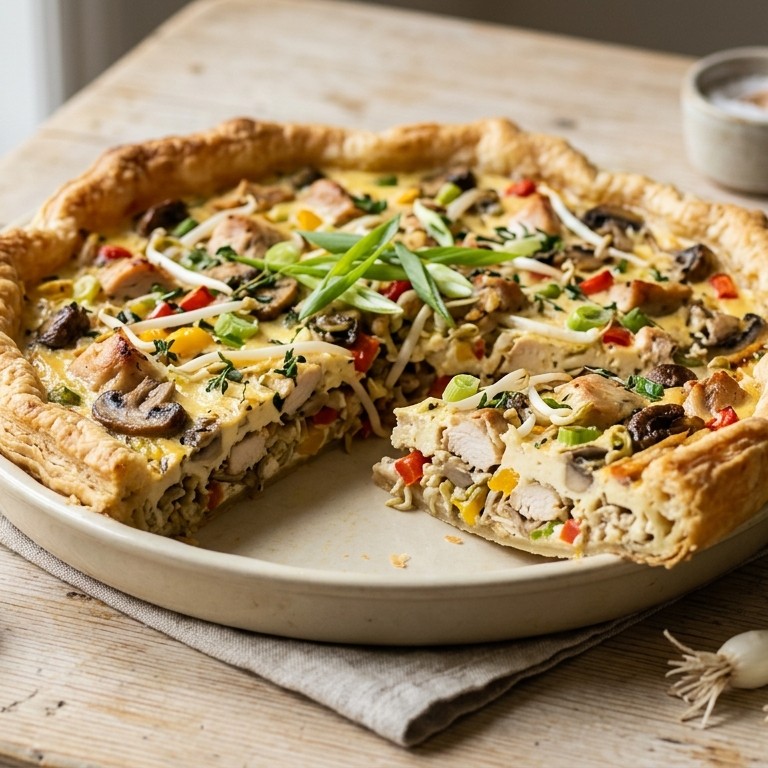 Kip-champignon-taugé-taart recept