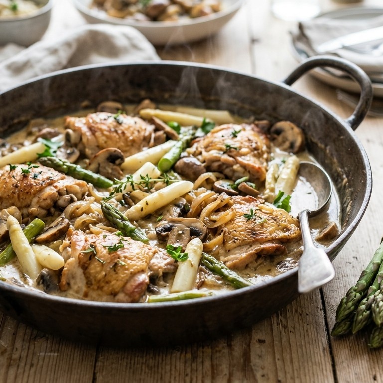 Kip-champignonpannetje met asperges voor buffet recept