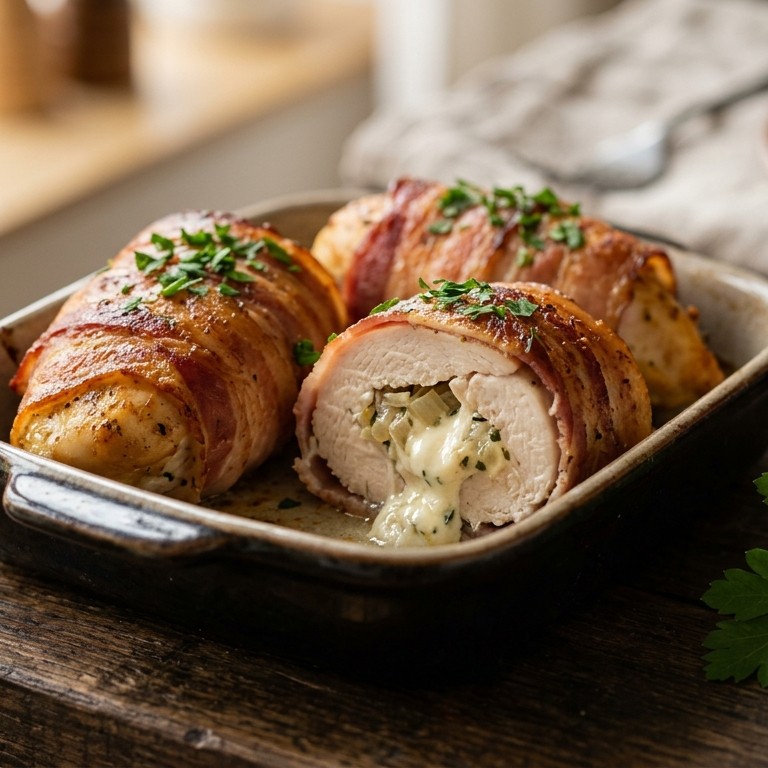 Kip gevuld met roomkaas en omwikkeld met bacon recept
