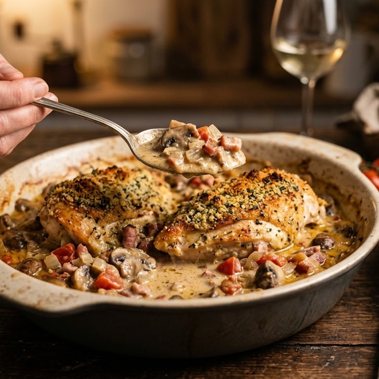 Kip in  champignon-uisaus recept
