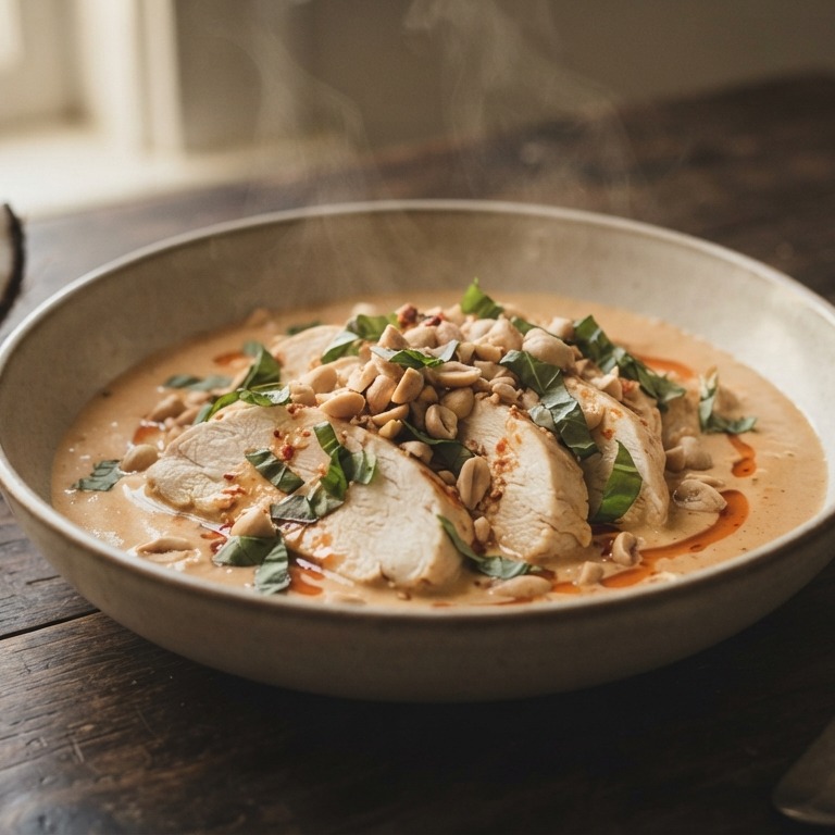 Kip in pittige pinda kokossaus recept