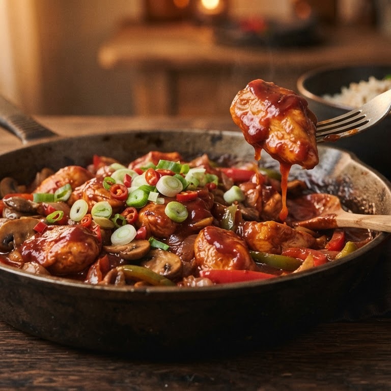 Kip in rode pittige saus recept