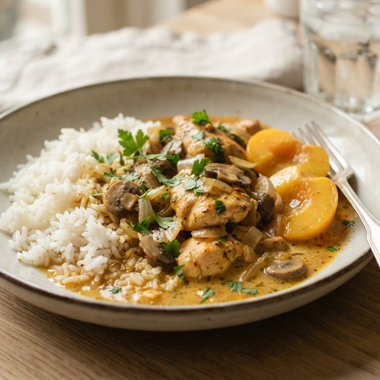 Kip kerrie champignons met rijst recept