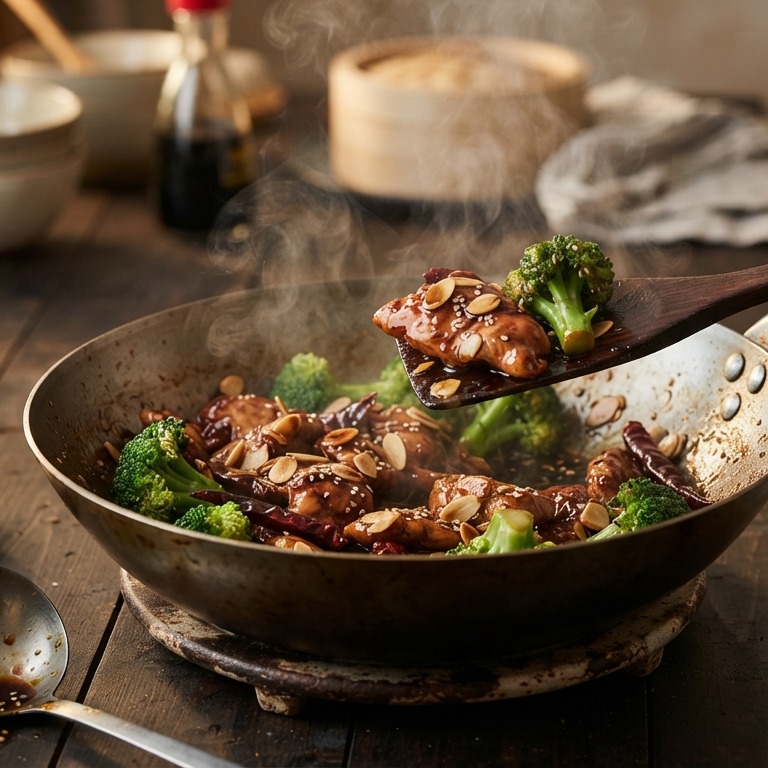 Kip met amandelen en broccoli recept