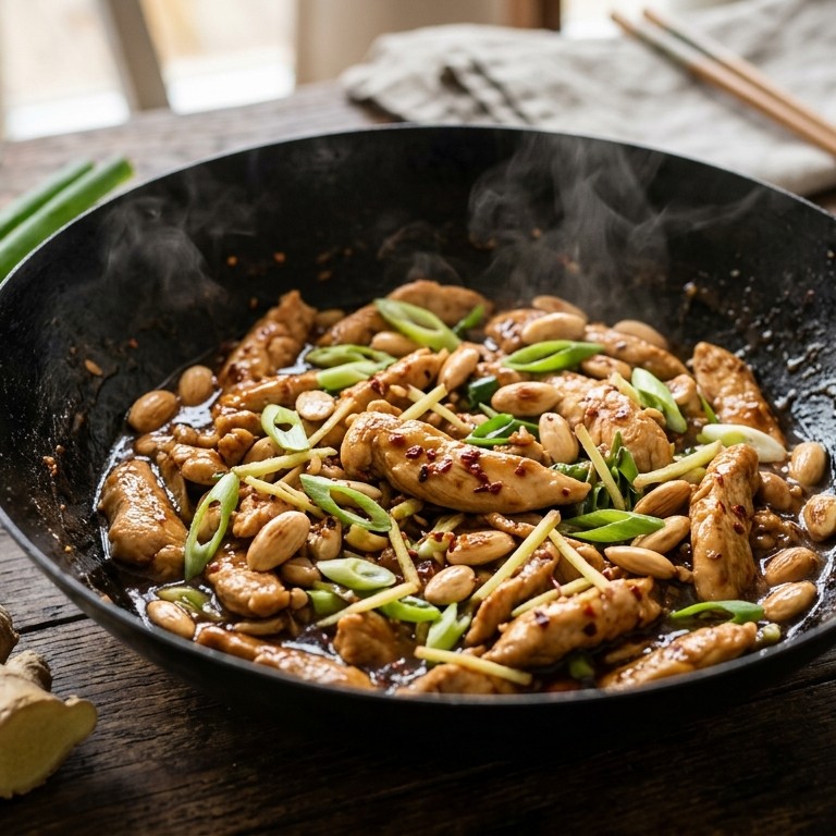 Kip met amandelen en lente uitje recept