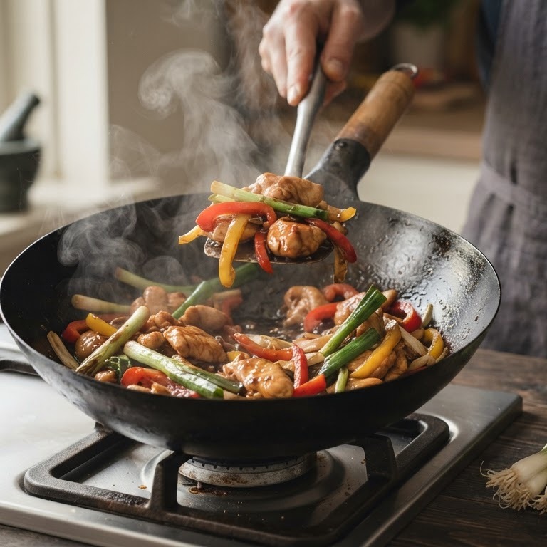 Kip met bosuitjes en paprika recept