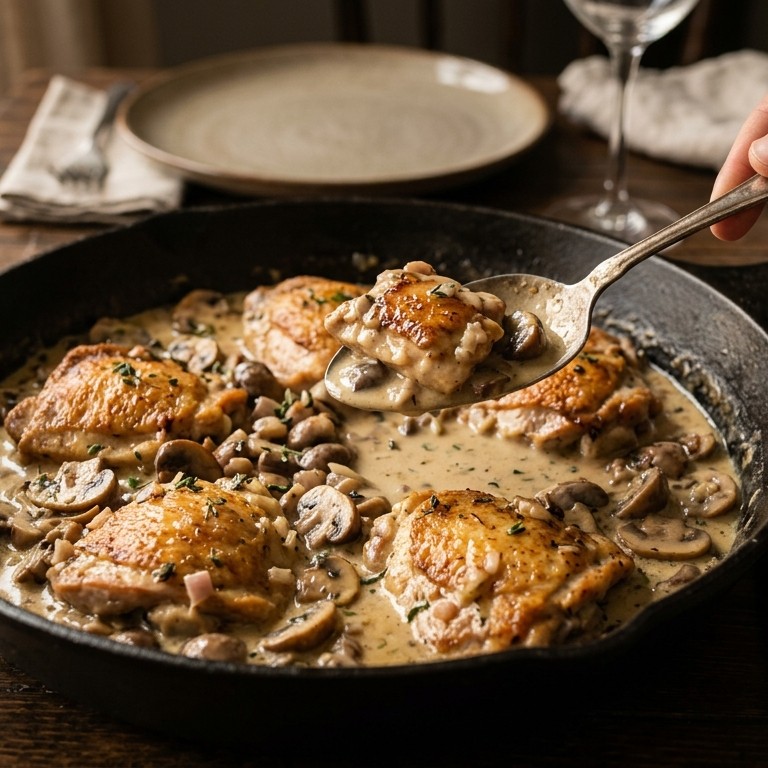 Kip met kastanjechampignonsaus recept