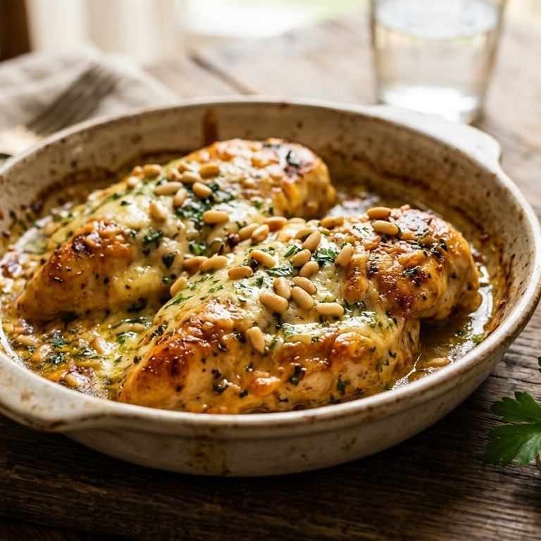 Kip met kruidenboter, kaas en pijnboompitten recept
