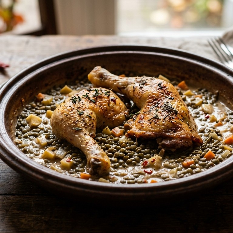 Kip met linzen en calvados recept
