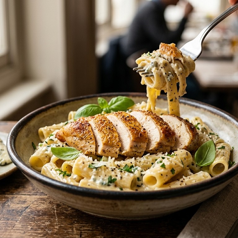 Kip met pasta en Danablue recept