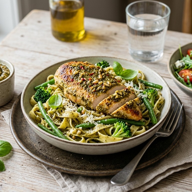 Kip met pesto en groene salade recept
