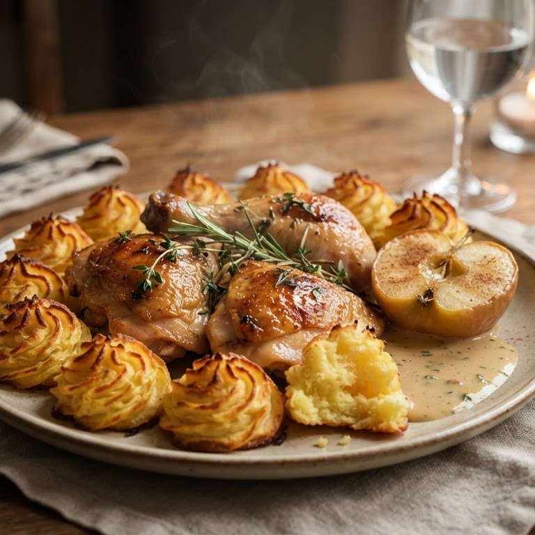 Kip met pomme eau en pomme duchesse recept