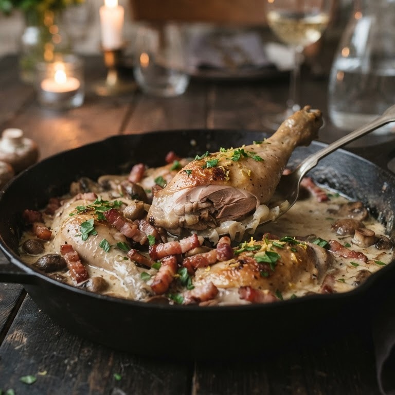 Kip met spek en champignons recept