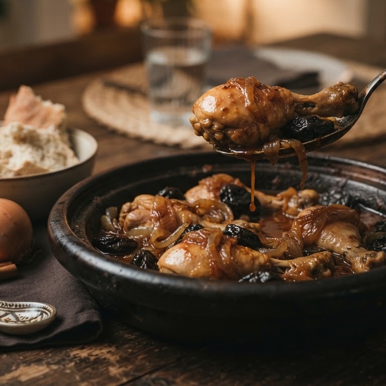 Kip met uien en pruimen in de slowcooker recept