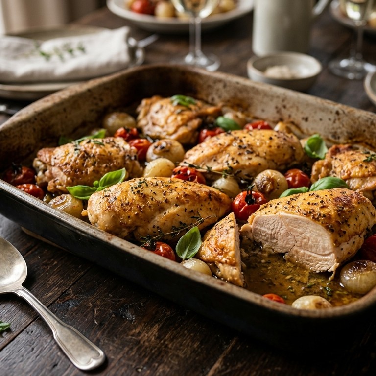 Kip met uien en tomaat voor buffet recept