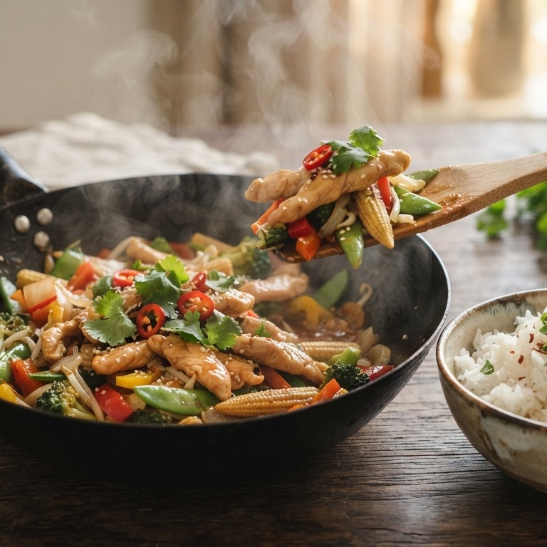 Kip met wokgroente en rijst recept