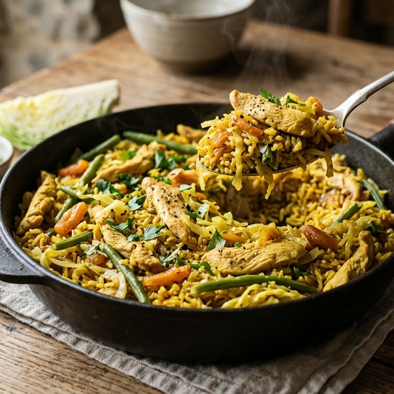 Kip pilaf met sperziebonen recept