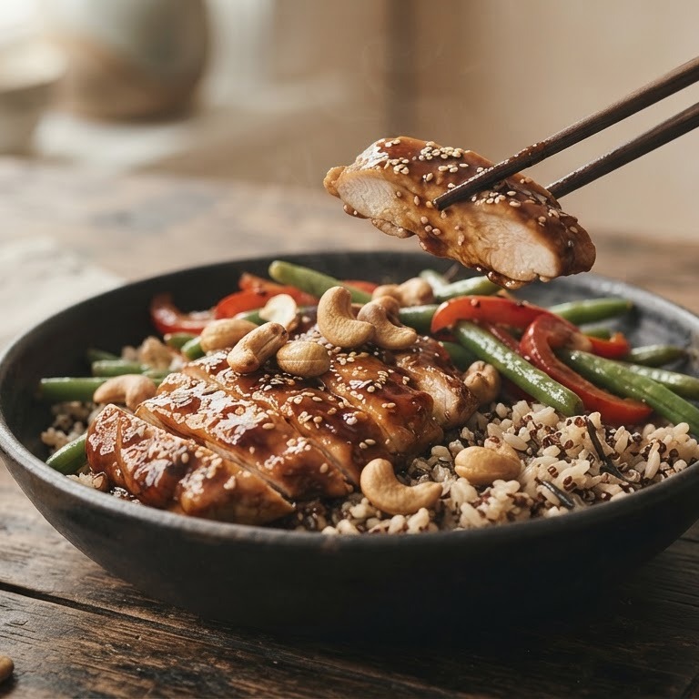Kip Teriyaki met cashewnoten en rijst recept
