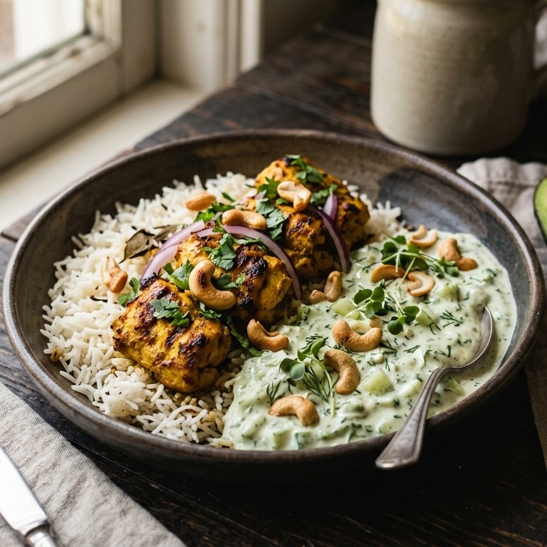 Kip tikka met avocado-komkommersaus recept