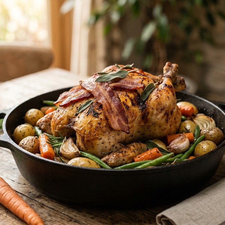 Kip uit de oven met salie en spek recept