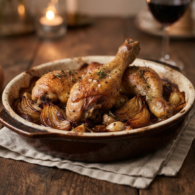 Kip uit de oven met ui en knoflook recept