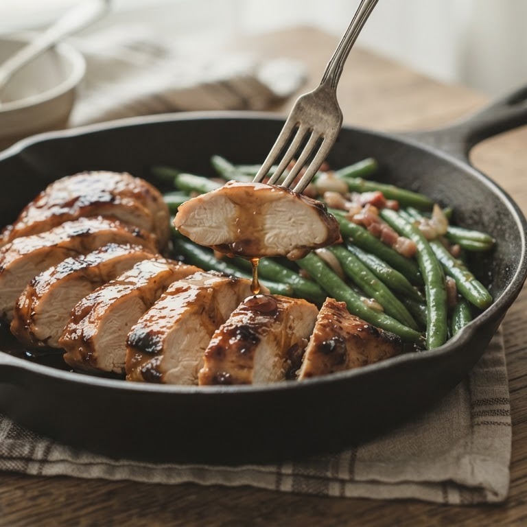 Kipfilet met appelstroop en zoete boontjes recept