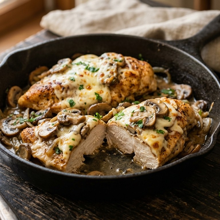 Kipfilet met kaas en champignons recept