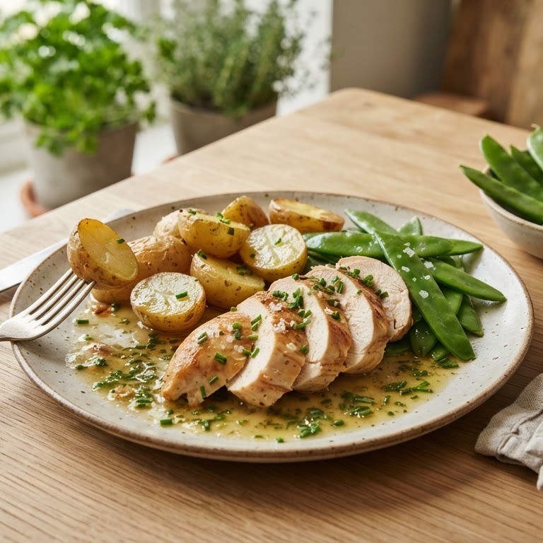 Kipfilet met krieltjes en peultjes recept