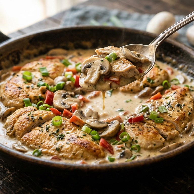 Kipfilet met paprika-champignonroomsaus recept