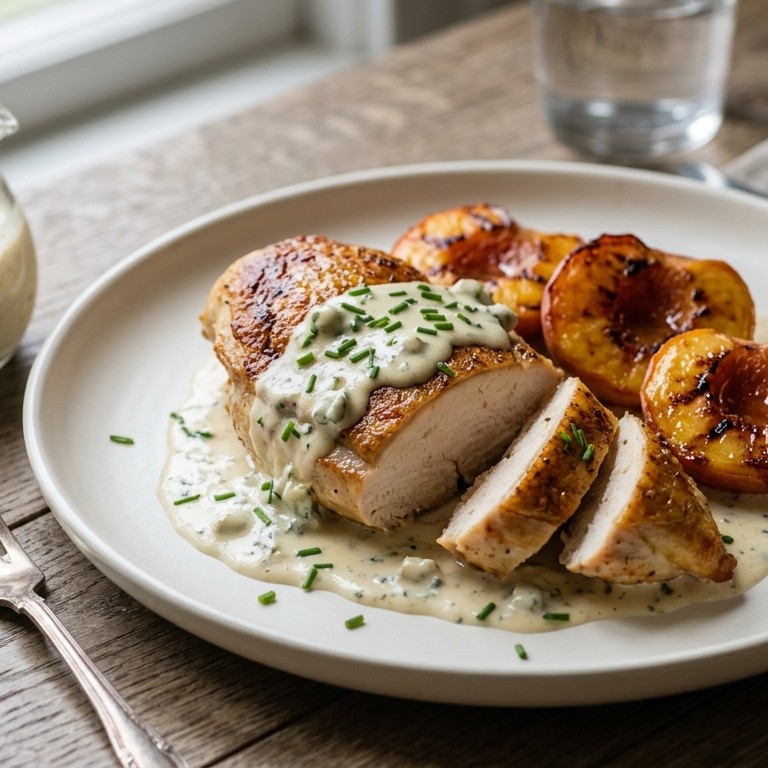 Kipfilet met perzik en gorgonzolasaus recept