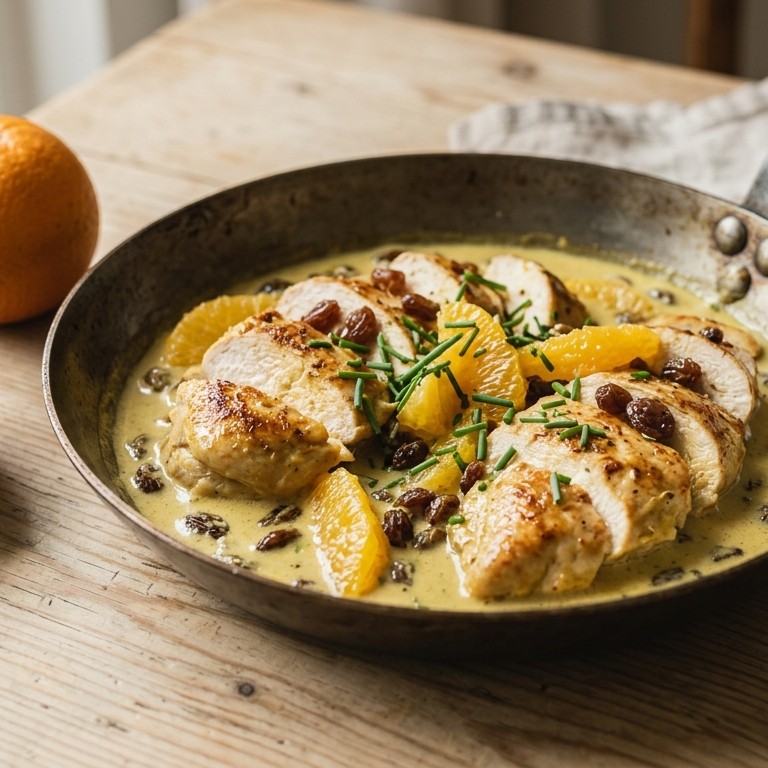 Kipfilet met sinaasappel en rozijnen recept
