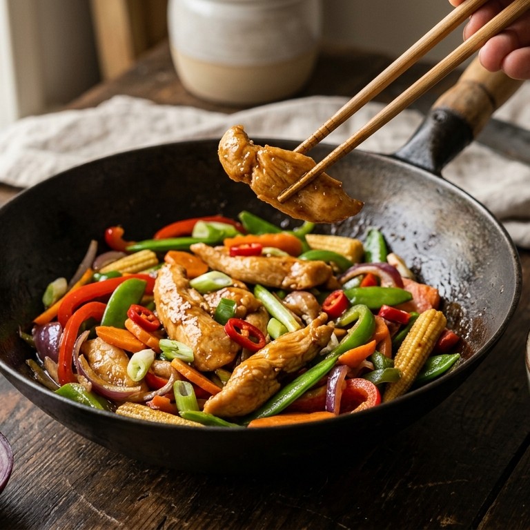 Kipfilet met Thaise wokgroenten en rijst recept