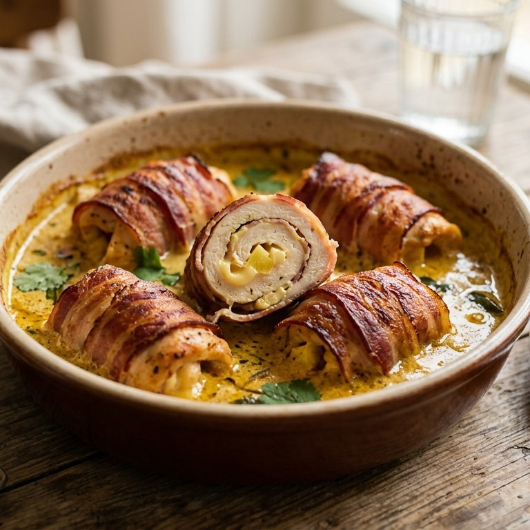 Kipfilet/spekrolletjes recept