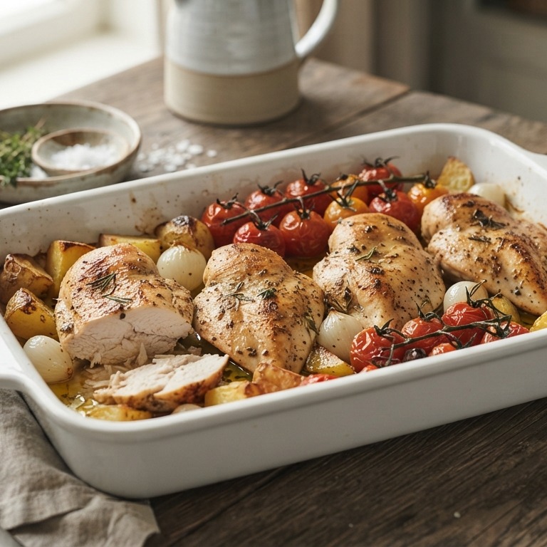 Kipfilet uit de oven met cherrytomaat en zilveruitjes recept