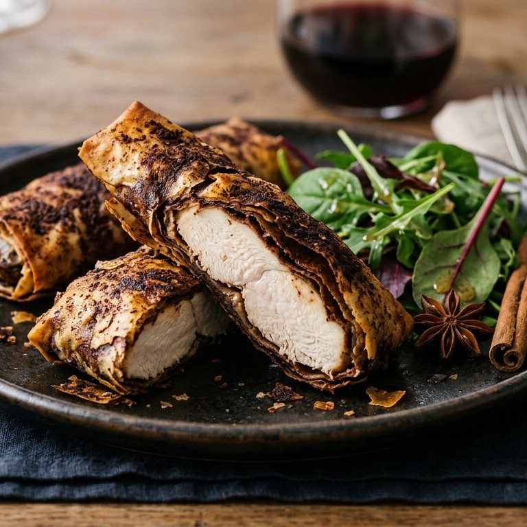 Kipfilets met een krokant korstje van chocolade en filodeeg recept