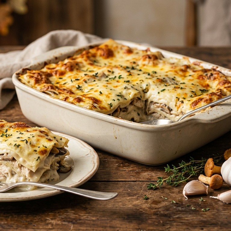Kiplasagne met paddestoelen recept