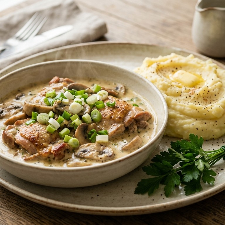 Kippannetje met champignons en puree recept