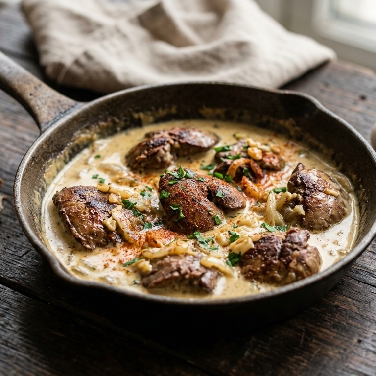 Kippenlever met mosterd-roomsaus recept