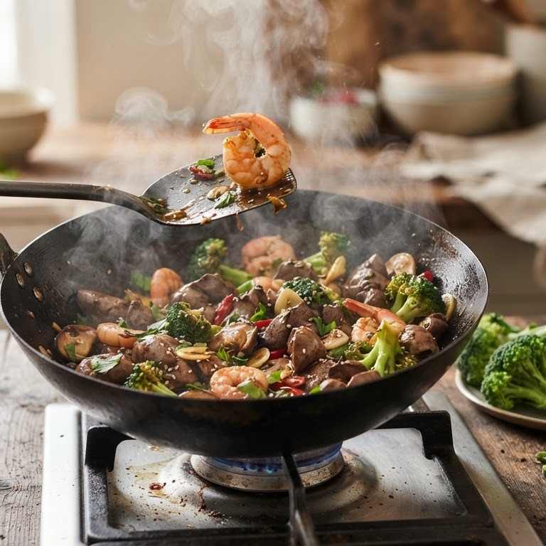 Kippenlevertjes met  broccoli en garnalen recept