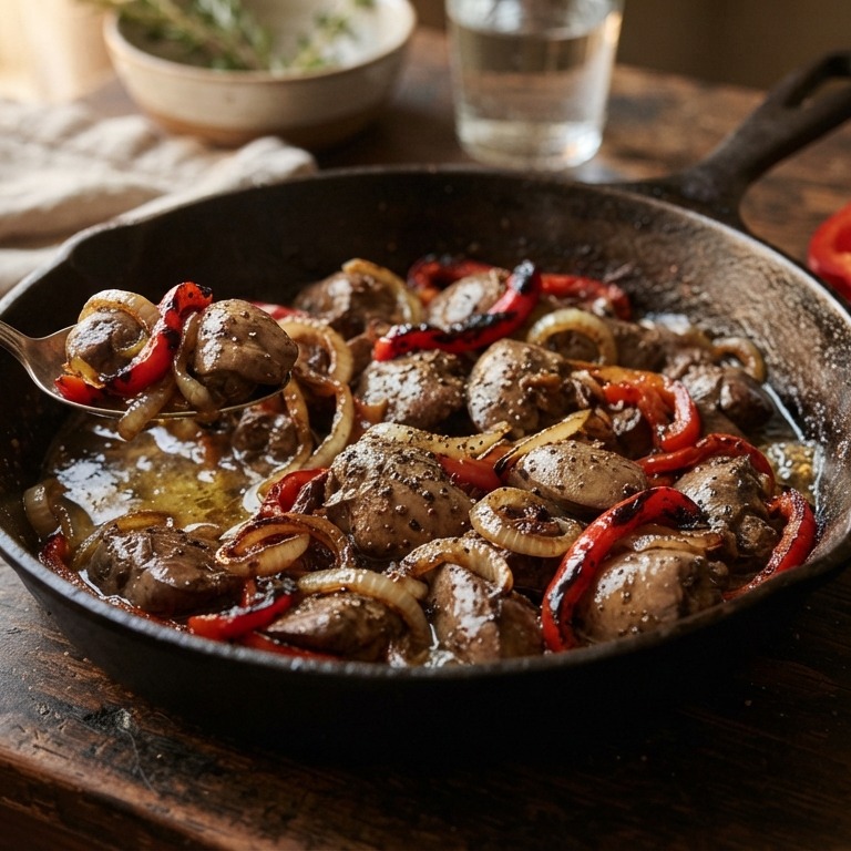 kippenlevertjes met ui en paprika recept